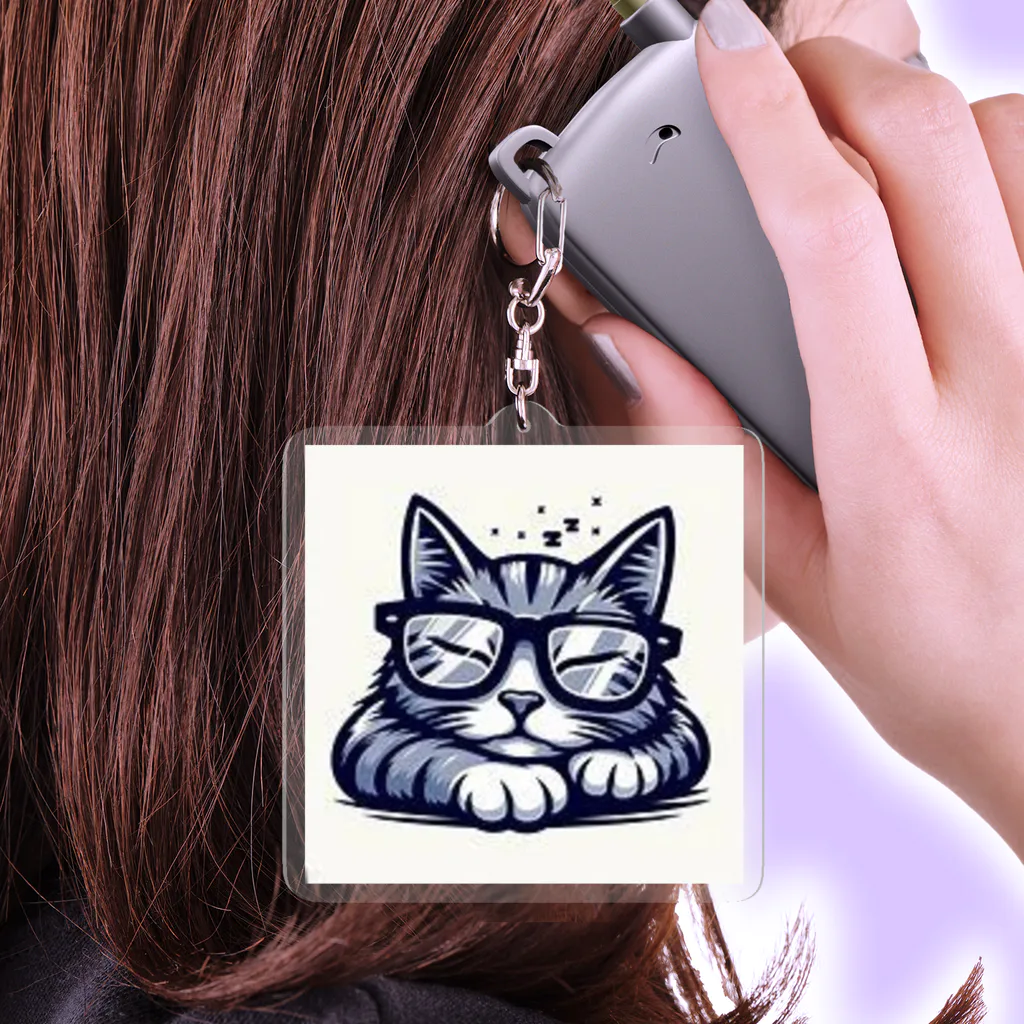 kiko_popのメガネをかけたままぐっすりなネコ Acrylic Key Chain