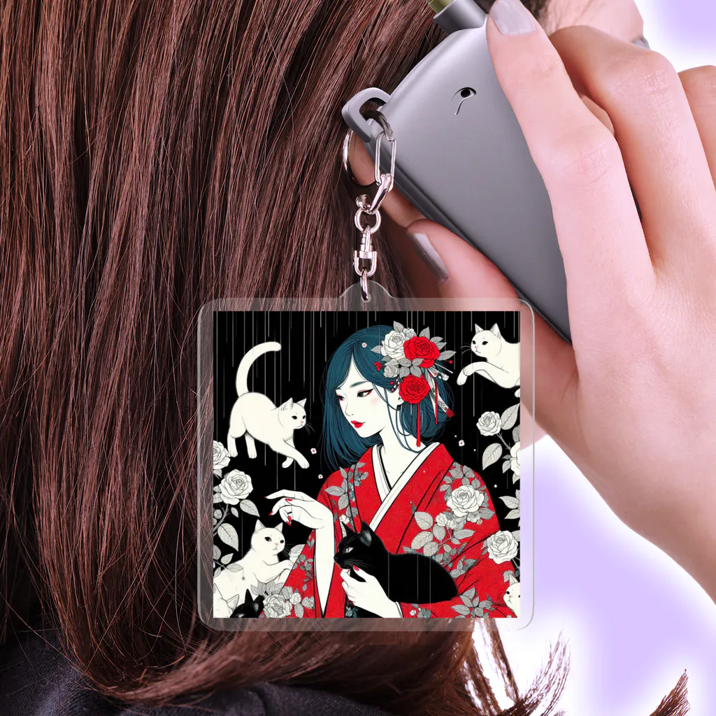 cocoa8877のネコ三昧（黒い空間・浮世絵風） Acrylic Key Chain