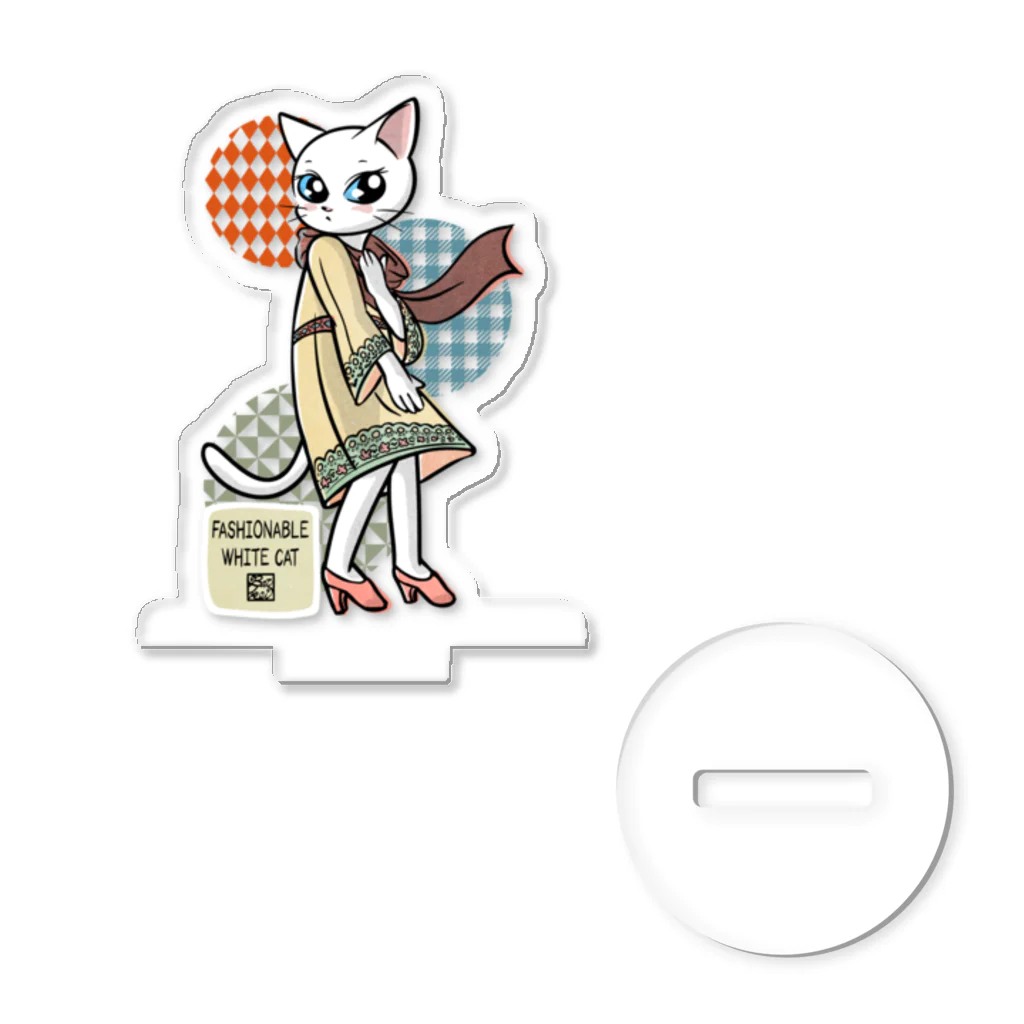 BATKEI ARTのFashionable white cat アクリルスタンド