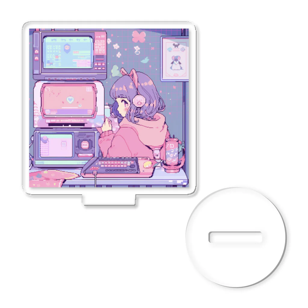 Sy Designのドット絵  ピンクの少女 アクリルスタンド