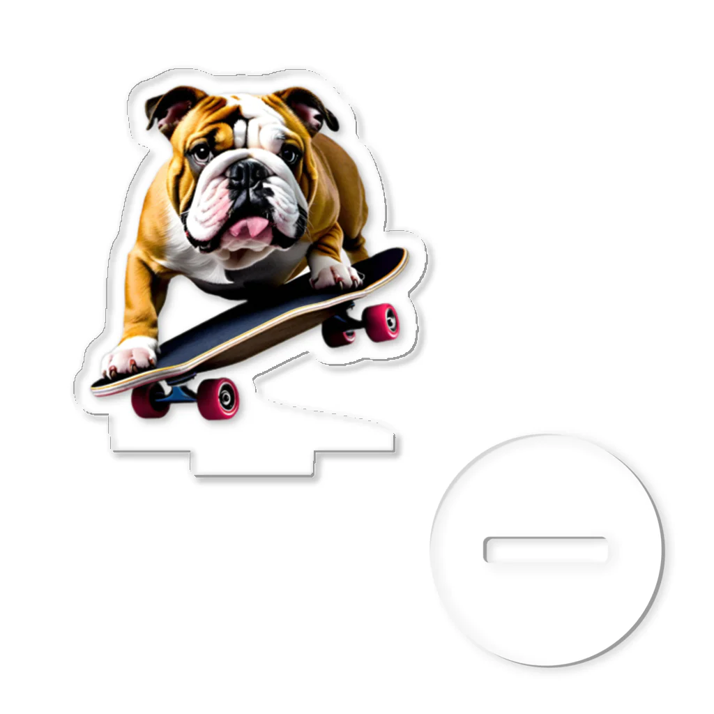 浪漫千代（ロマチョんの店）のEnglish bulldog riding a skateboard Acrylic Stand