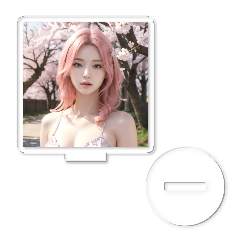 AI goddessの桜とピンクの髪の女の子 アクリルスタンド