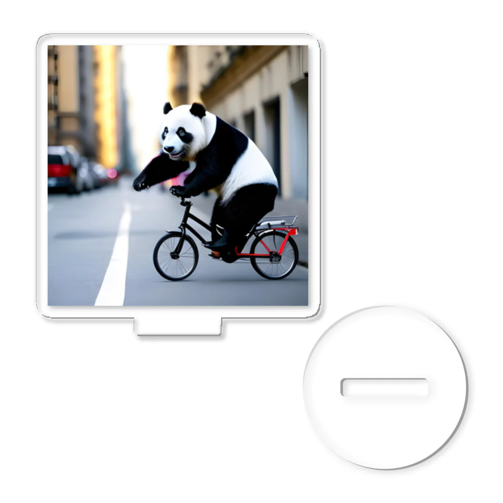 クリエイティブキャンパスマンの街中をかけるパンダ アクリルスタンド