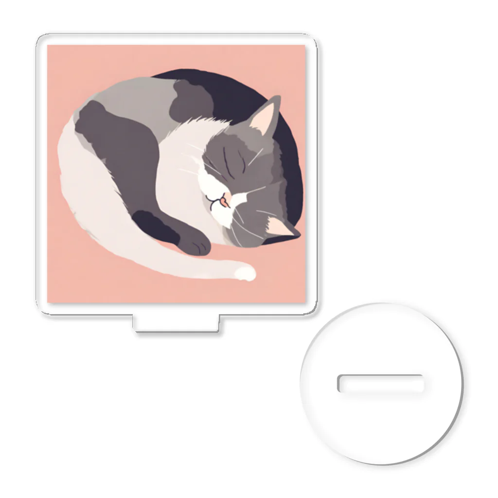 銀の時の寝ている猫のイラスト アクリルスタンド