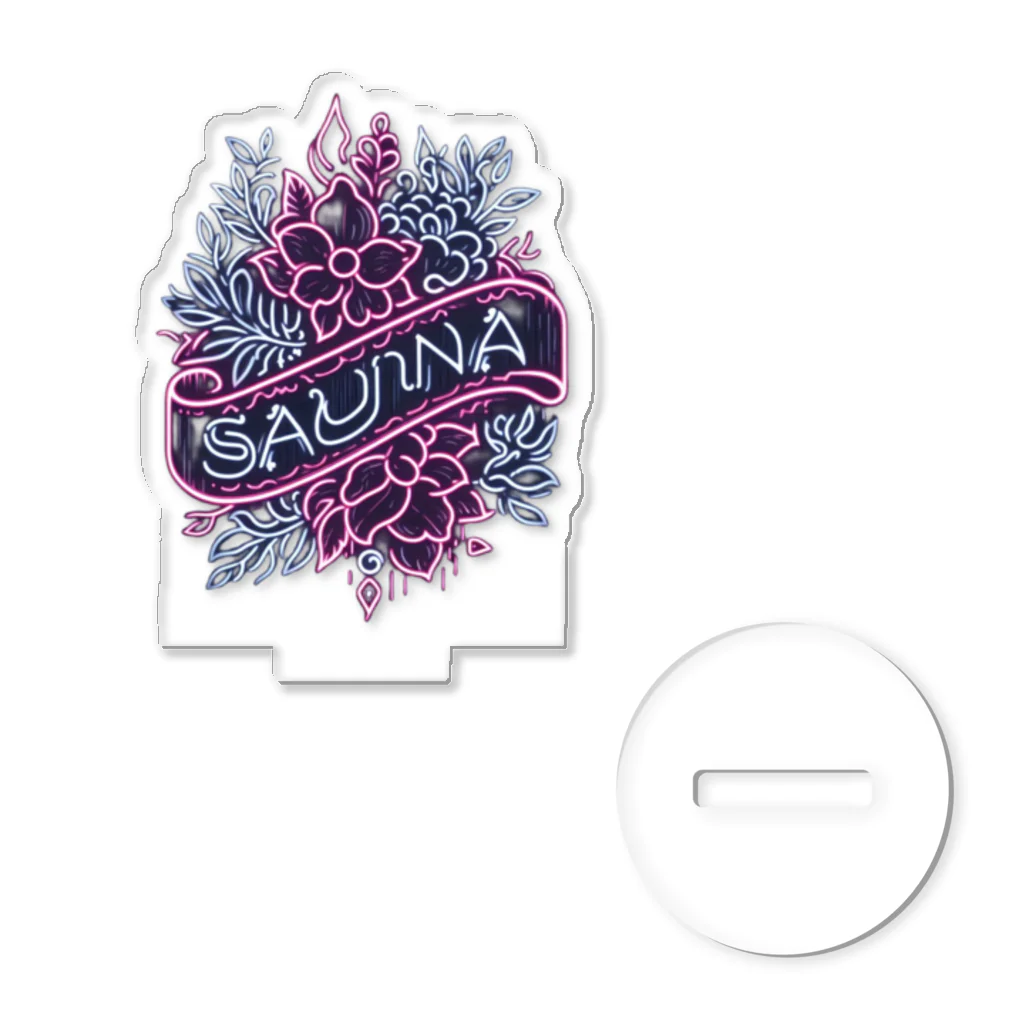 N SAUNA LOGOのネオン風花柄サウナロゴ11　花柄ver.4 アクリルスタンド