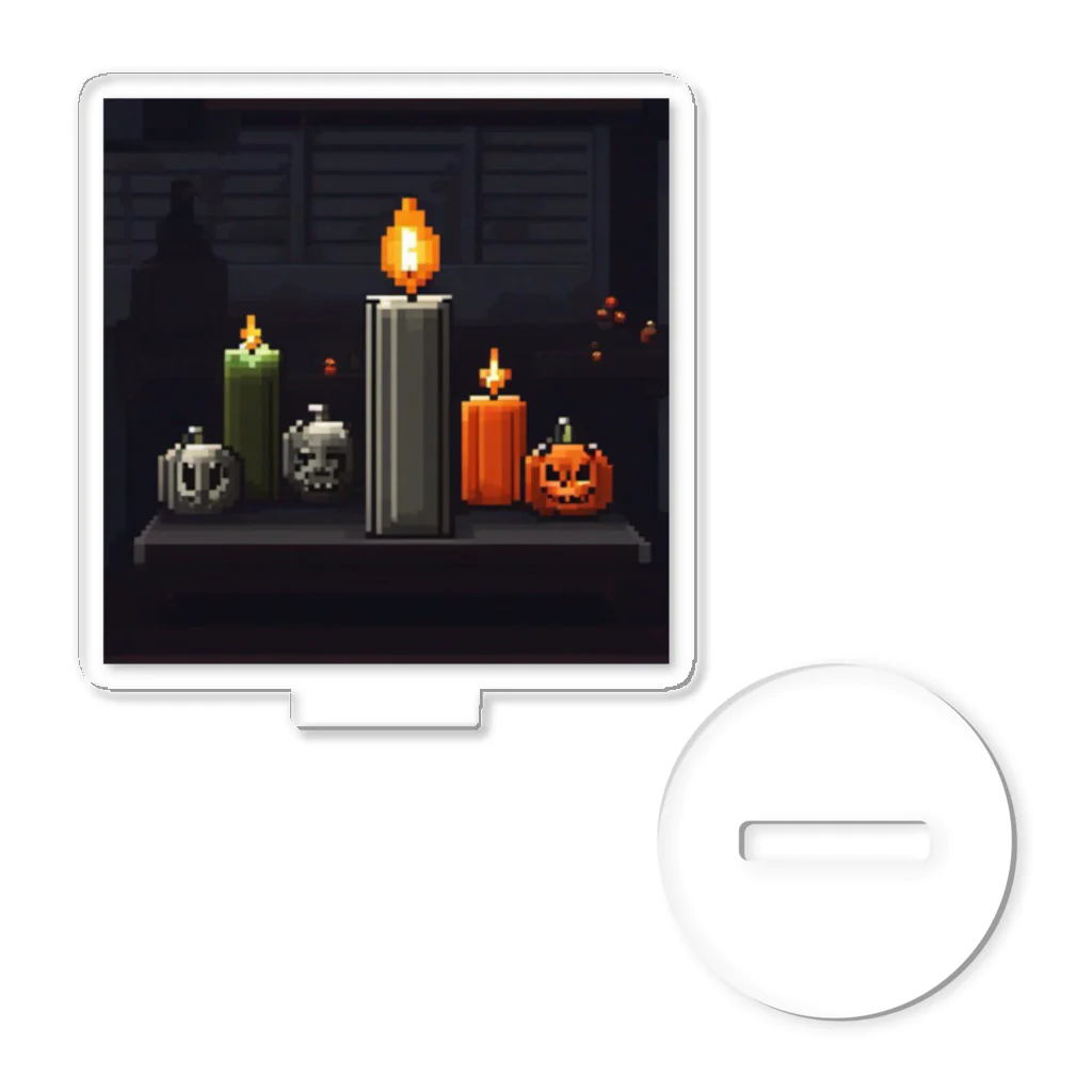 umakoiの火が灯る蝋燭とハロウィンカボチャのドット絵 アクリルスタンド