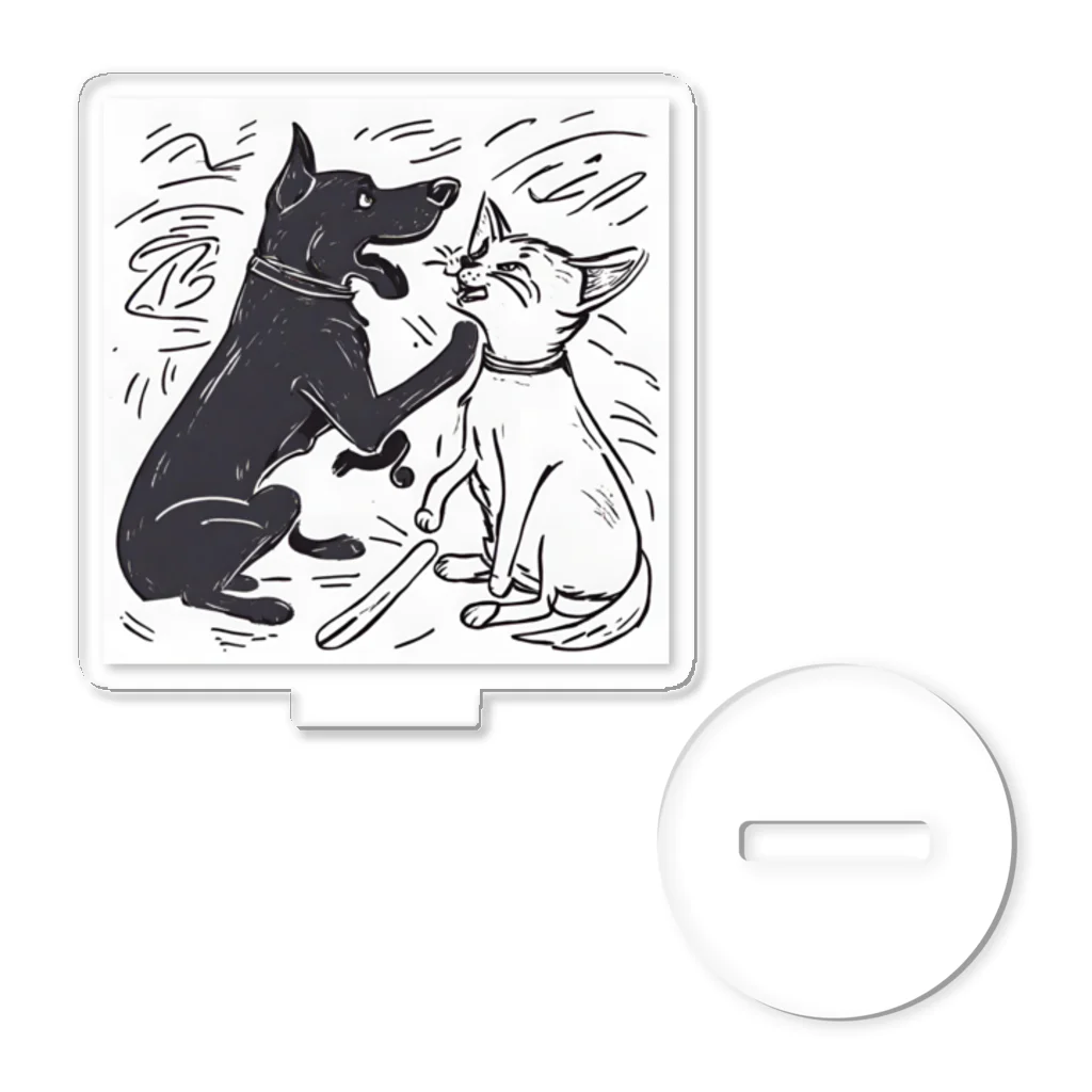 omochiのへやの犬と猫のたたかい Acrylic Stand