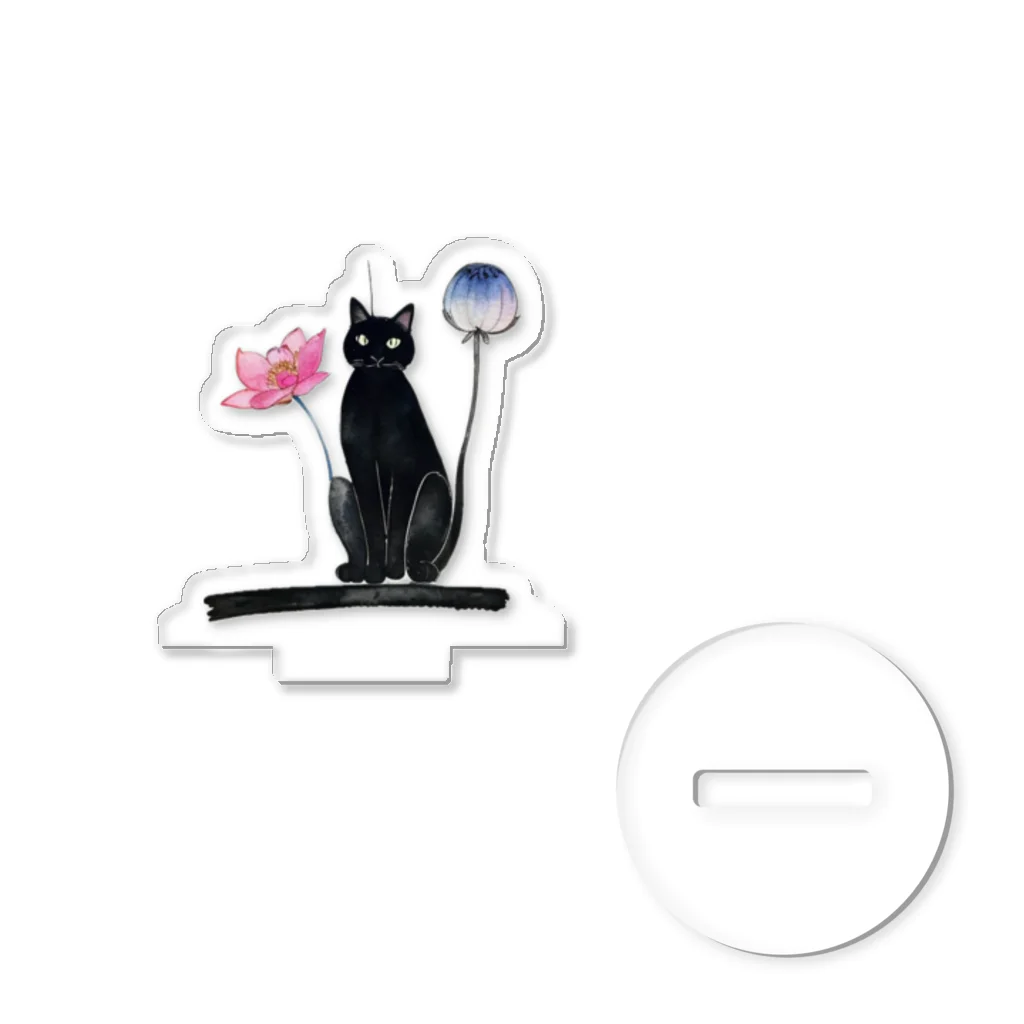 幸運のしっぽの黒猫と花 Acrylic Stand