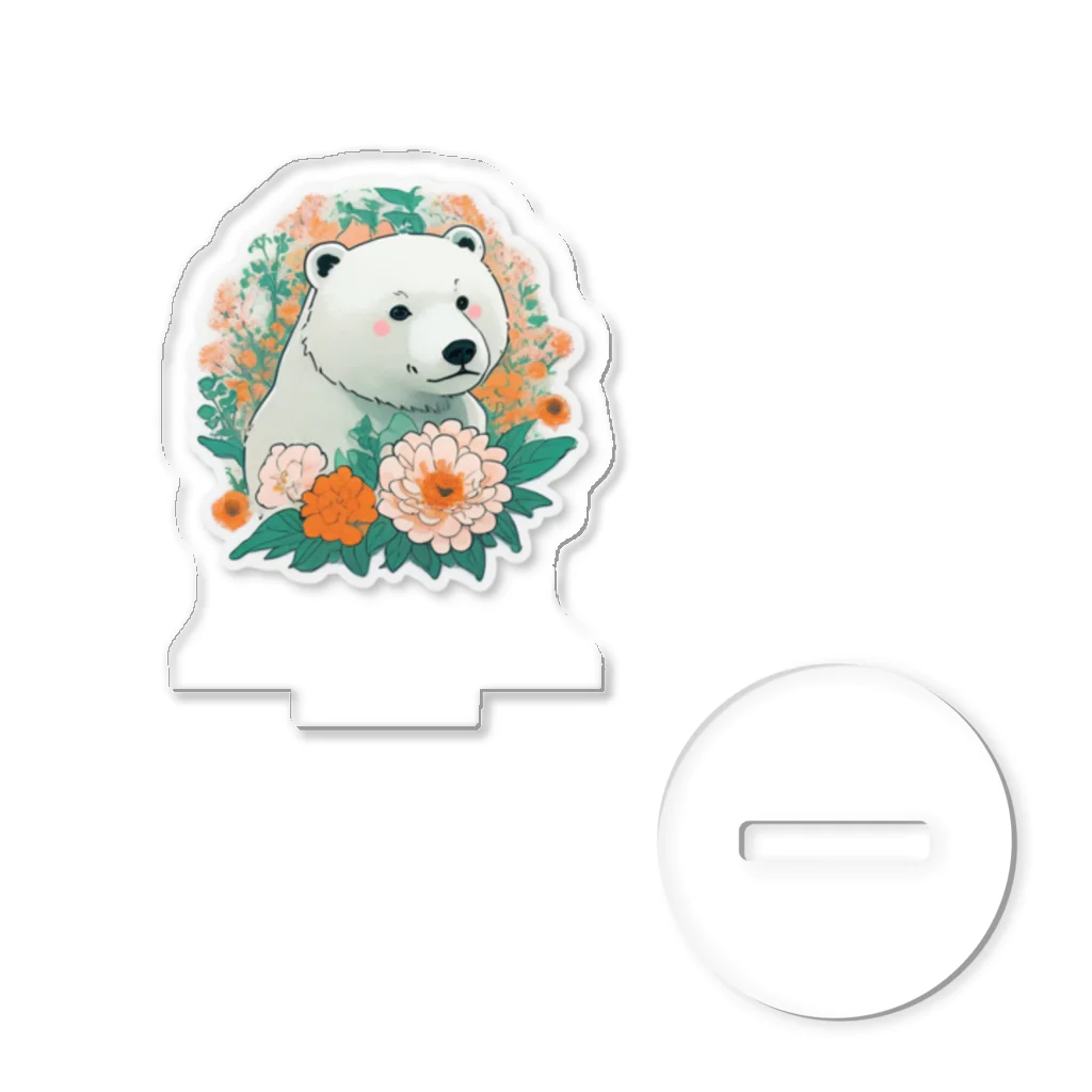 りんりんの可愛いシロクマちゃんショップ　かわいいよ！の花に囲まれている白くま Acrylic Stand