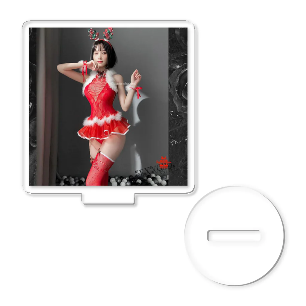 japanshopeesのWomen Femme Ruffle Hollow Out Teddy Bodysuit Bows Stocking Red Christmas Victorias Secret アクリルスタンド