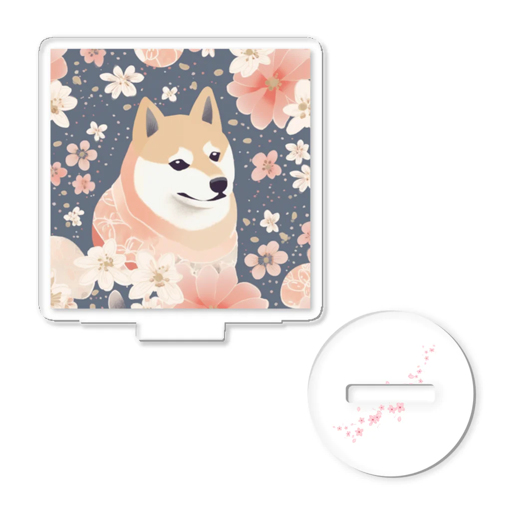 Grazing Wombatの日本画風、柴犬と桜２-Japanese-style painting of a Shiba Inu with cherry blossoms 2 Acrylic Stand