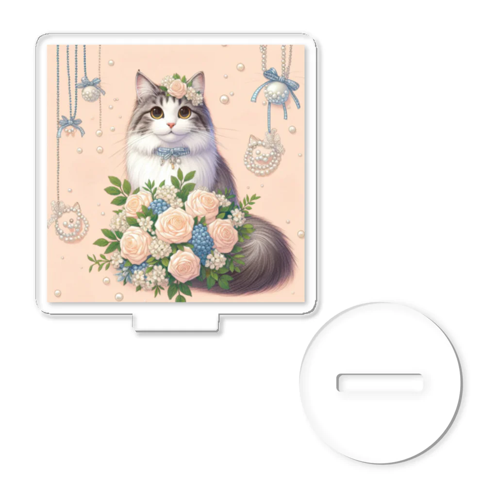 Y m @Y's shopの猫と薔薇　パールver. Acrylic Stand