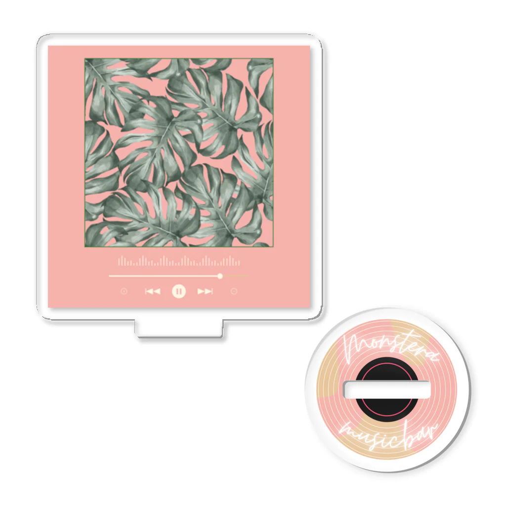 Lutrinaeのモンステラ / Monstera × Music Player Pink【四角】 アクリルスタンド Acrylic Stand