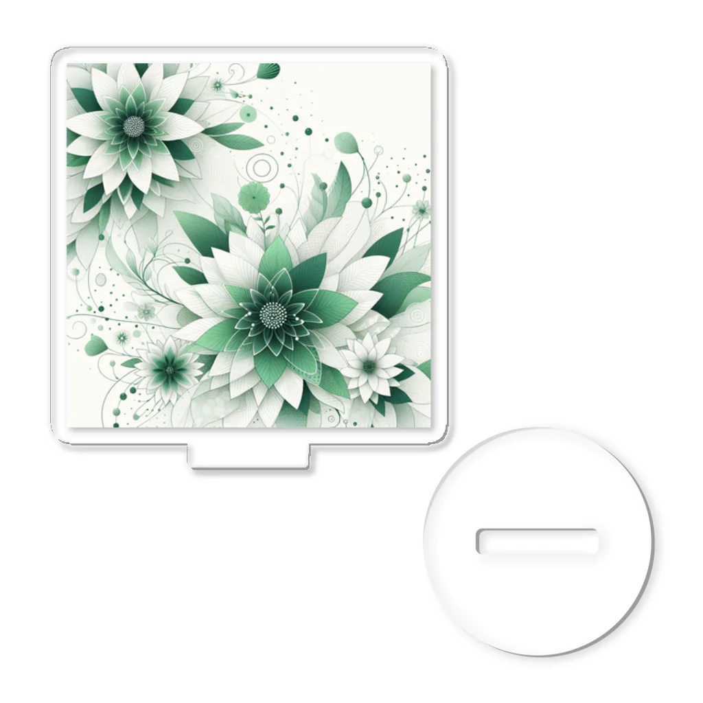 アミュペンの数学的なデザインを持つ緑と白の花 アクリルスタンド