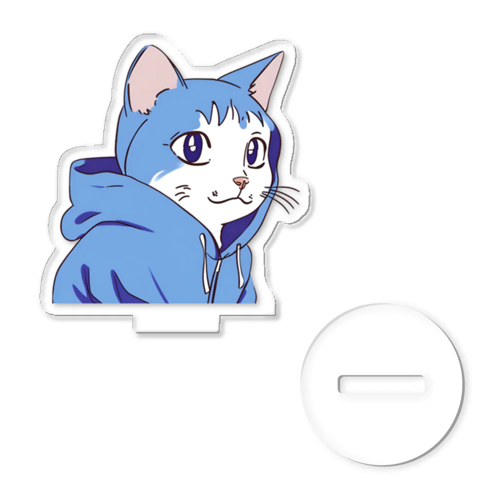 yamabの青いパーカーをきた猫 Acrylic Stand