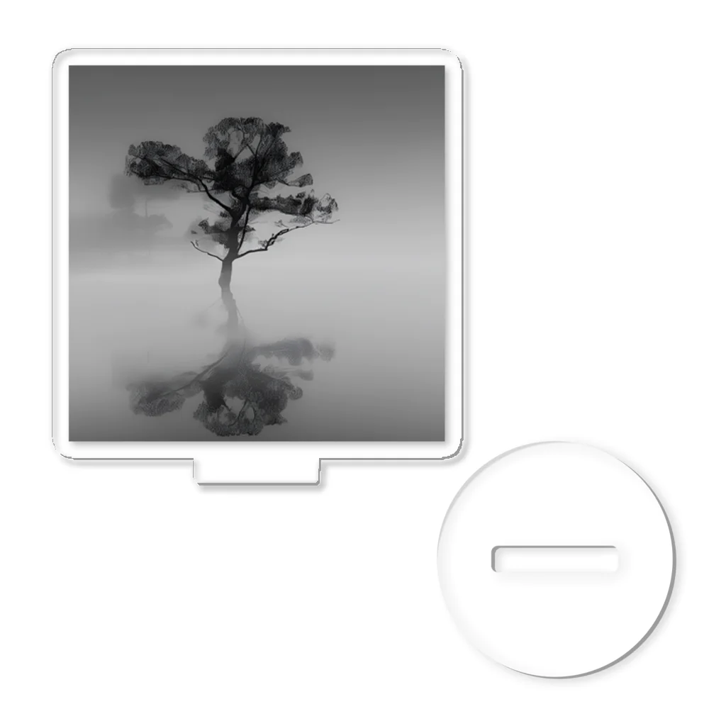 million-mindの朝靄の湖畔に浮かぶ木 Acrylic Stand