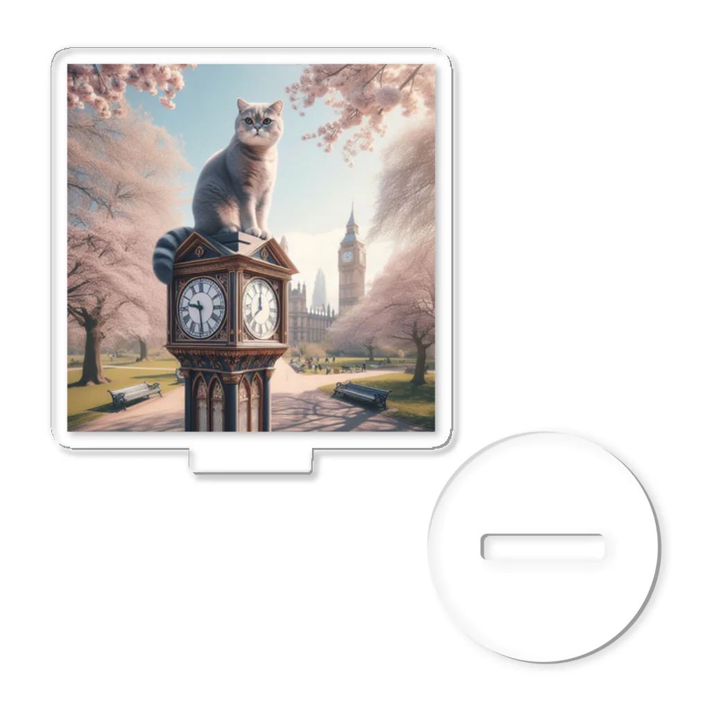 Sugar_Laの時計台とネコ アクリルスタンド