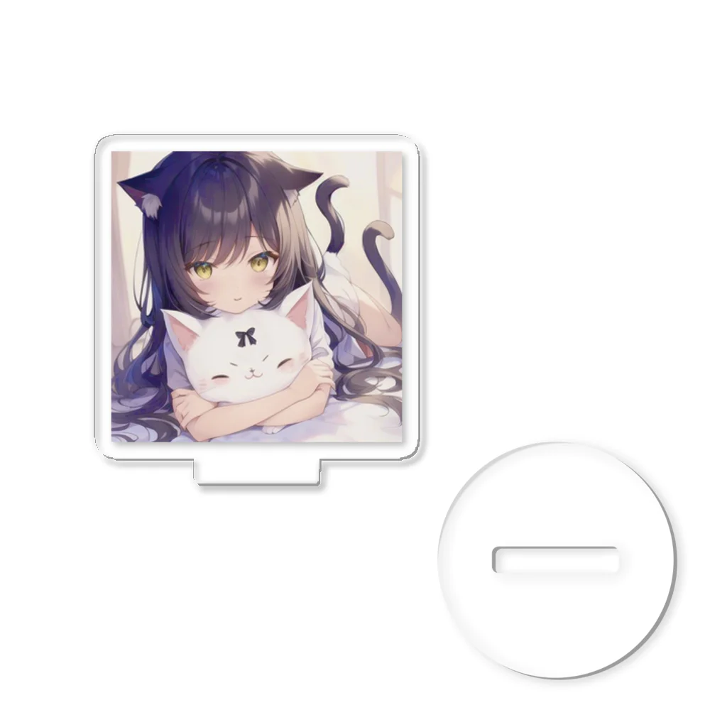 ネコ耳 SHOPのかわいい猫に抱きつくネコ耳女子 Acrylic Stand