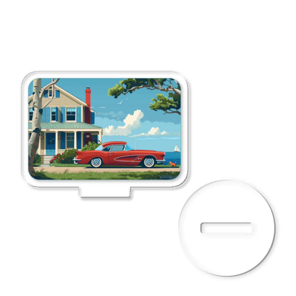 MistyStarkの赤いコルベットと海辺の家　－　red corvette and seaside house　－ Acrylic Stand