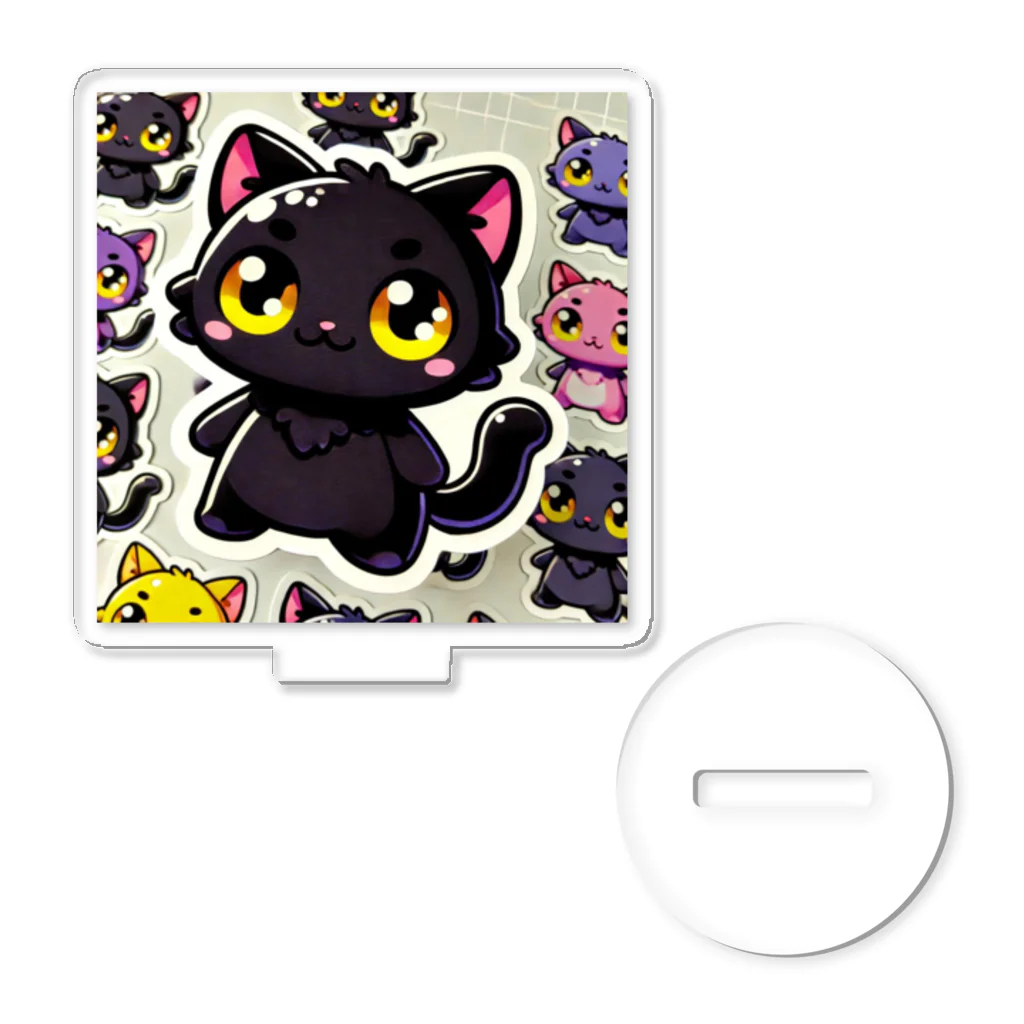hiiro_catの魅惑の黒猫が、カラフルな背景と調和してかわいさを放つシーン Acrylic Stand