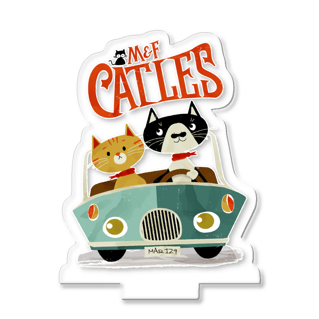 CATLESのCATLES CAR DRIVE ハチワレ猫とキジトラ猫のドライブ アクリルスタンド