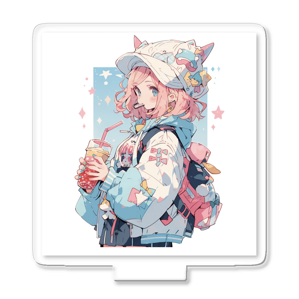 Sy Designの可愛いピンク髪少女 Acrylic Stand