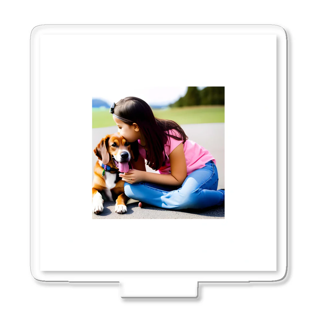 テルのビジネス大学のショップの可愛い犬と少女 Acrylic Stand