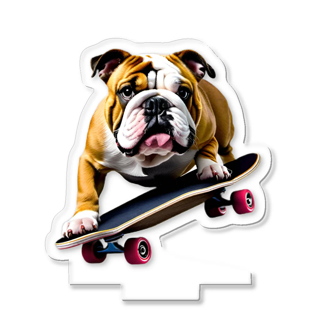 浪漫千代（ロマチョんの店）のEnglish bulldog riding a skateboard Acrylic Stand