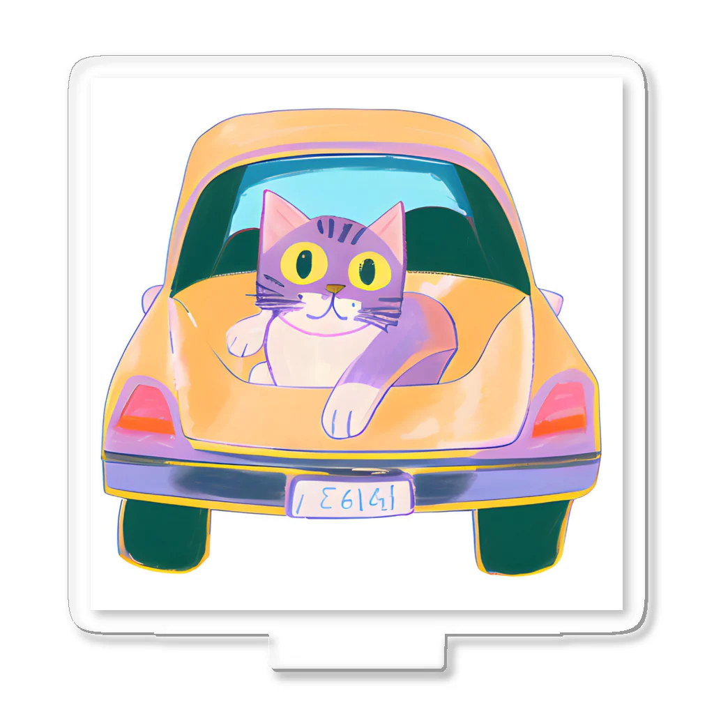 猫、かわいい系ショップの車の猫 アクリルスタンド