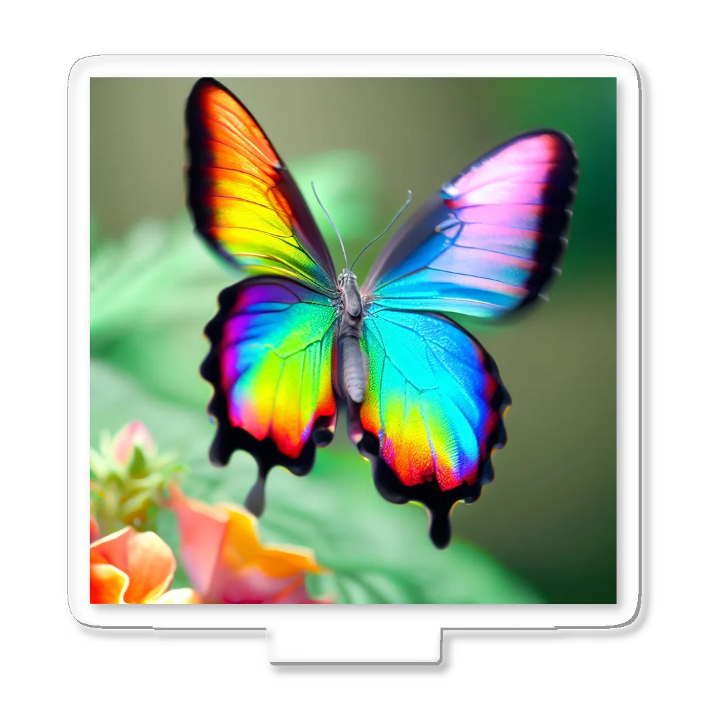 suzuri_tkの花に舞い降りた虹色の蝶のグッズ アクリルスタンド