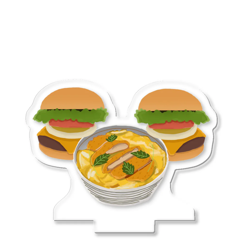 徳原旅行先のお土産屋さんのかつ丼とハンバーガー２個 Acrylic Stand