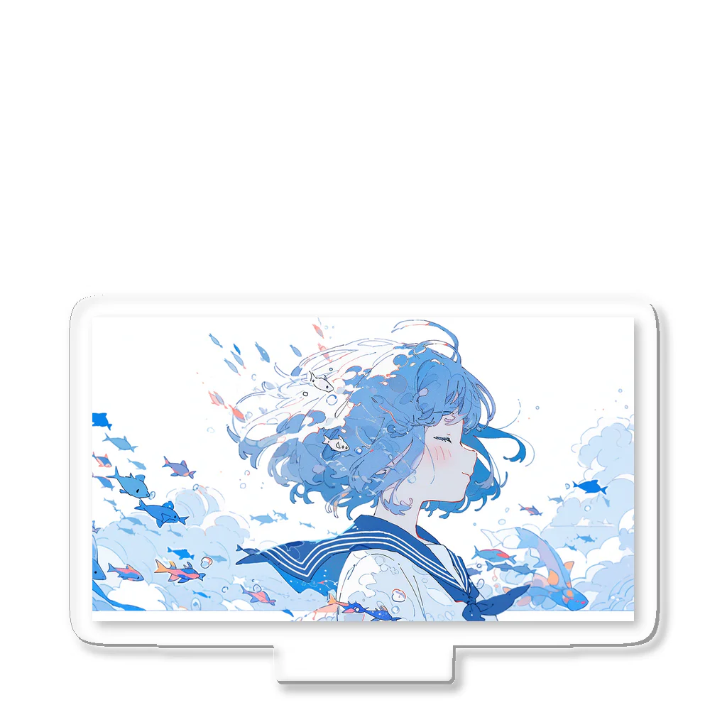 巴里/pari@のセーラー服と泳ぐ魚/blue Acrylic Stand