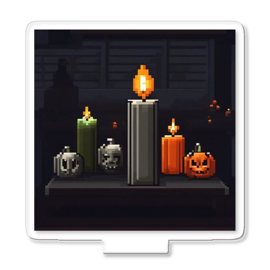 umakoiの火が灯る蝋燭とハロウィンカボチャのドット絵 Acrylic Stand