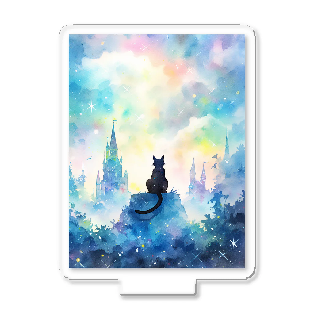 癒しの場｜Healing Placeの猫好きが癒される夢幻的な空間と猫の水彩画　Cat lovers find comfort. Enchanting space and cat watercolor. アクリルスタンド