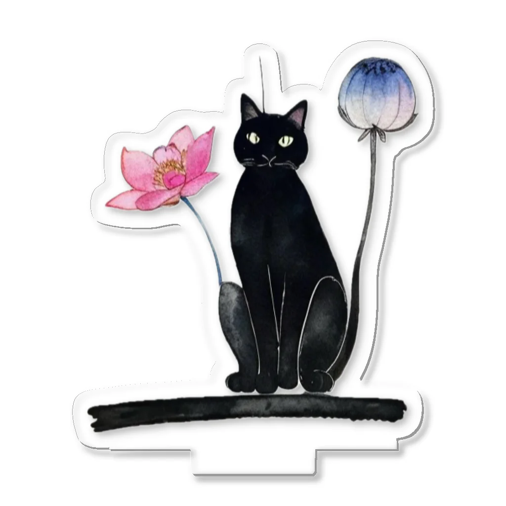 幸運のしっぽの黒猫と花 アクリルスタンド