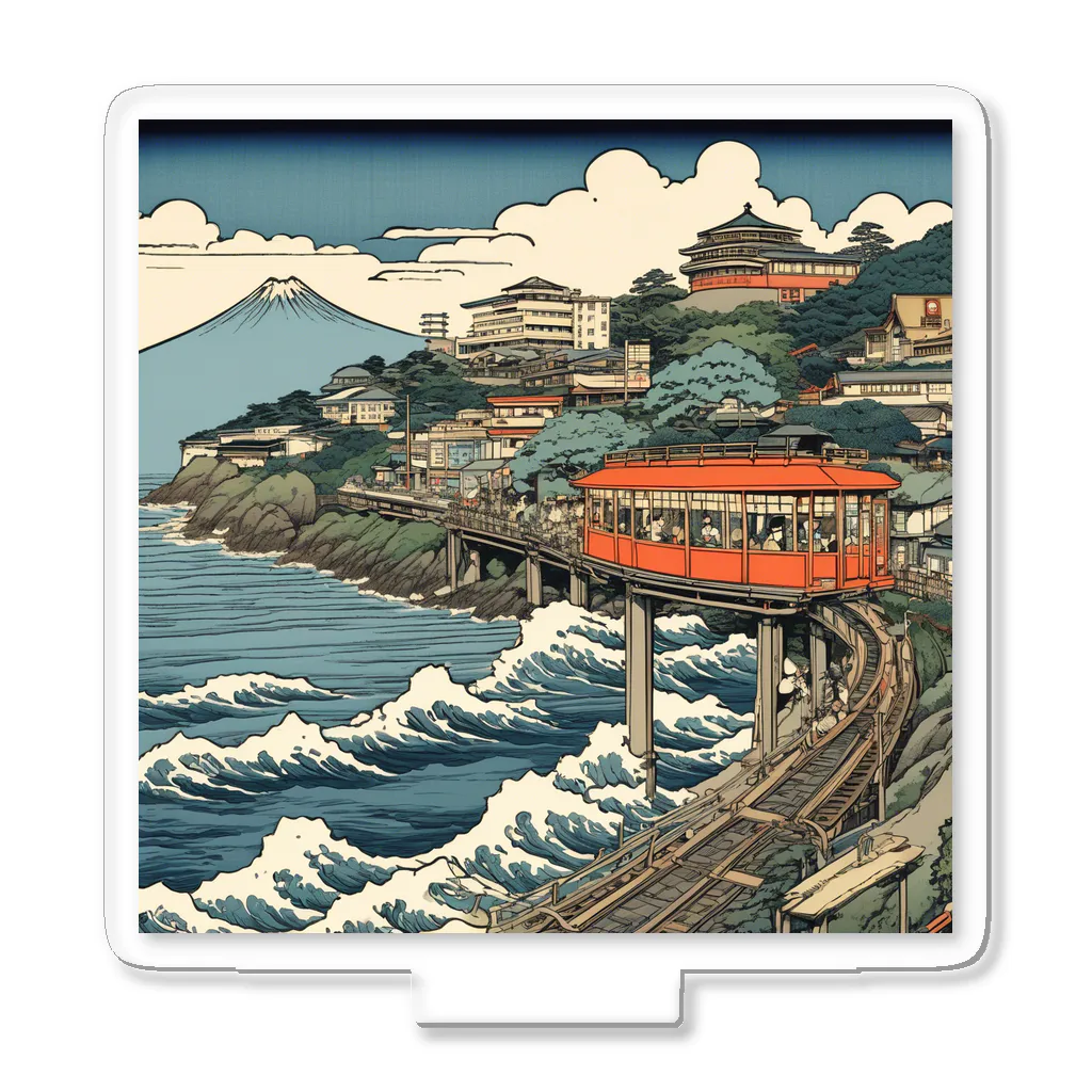 日本の風景 COOL JAPANの富士山と海と電車　Mt.Fuji and Shonan Enoden Acrylic Stand