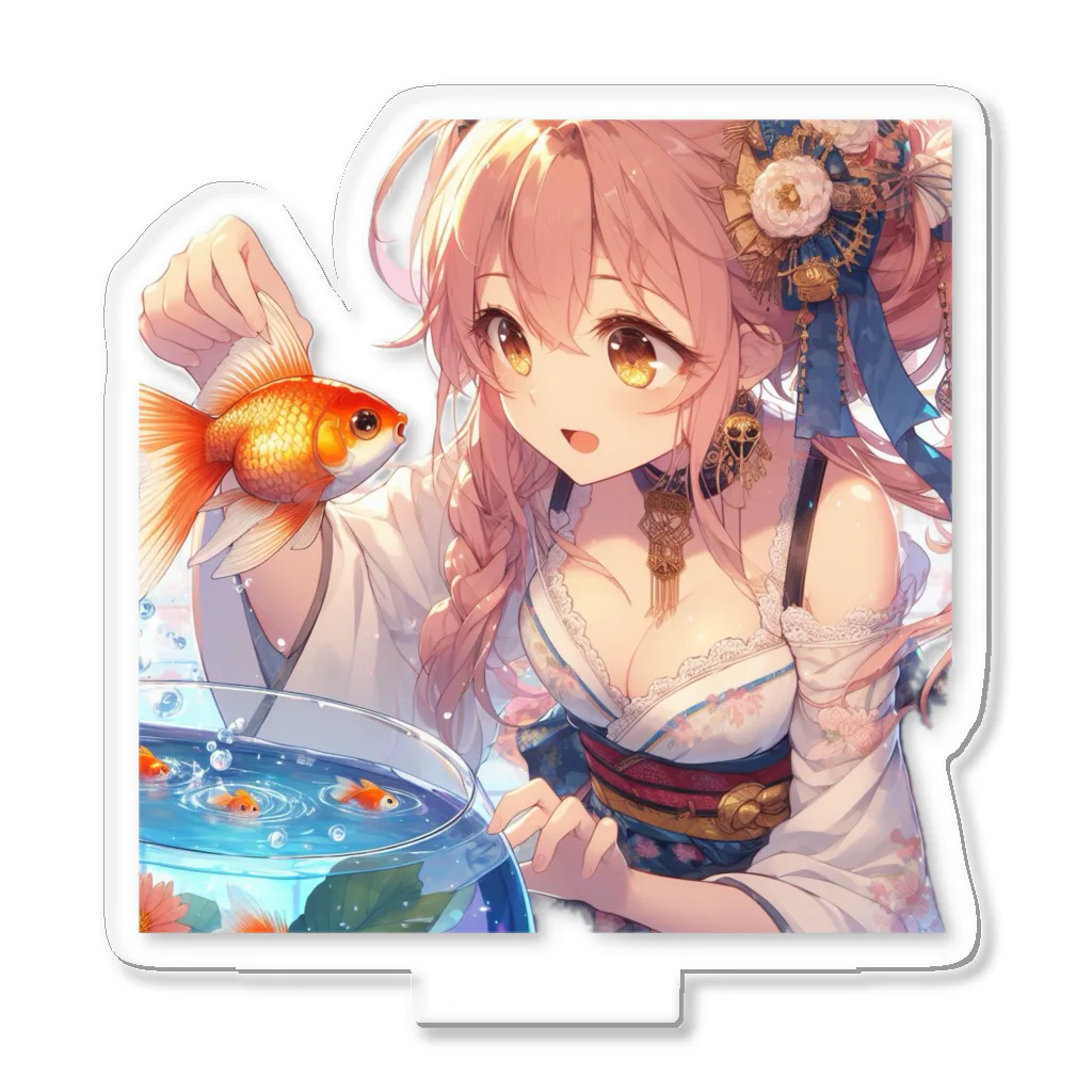 推しの美少女とアイドルの金魚と浴衣姿の女の子 アクリルスタンド