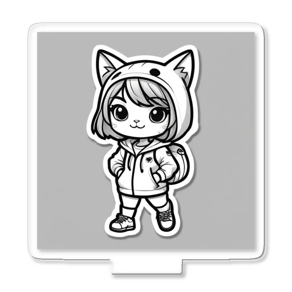 にゃんまる堂の猫耳　パーカー　モノクロ Acrylic Stand