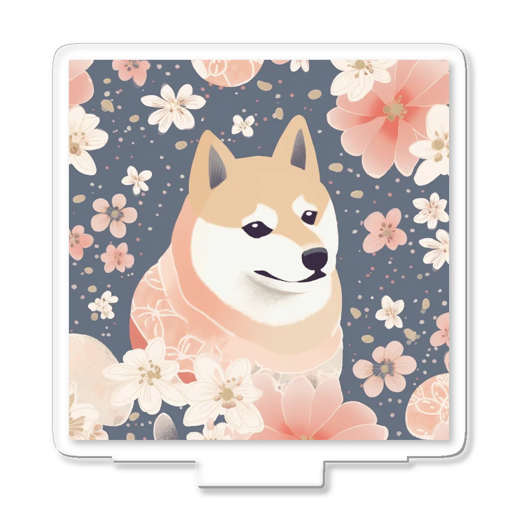 Grazing Wombatの日本画風、柴犬と桜２-Japanese-style painting of a Shiba Inu with cherry blossoms 2 アクリルスタンド