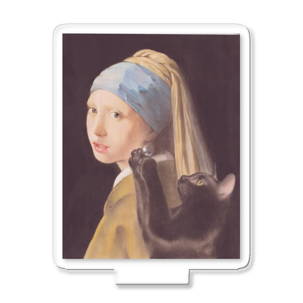 目羅　健嗣の猫に真珠の耳飾り（メラノ美術館） Acrylic Stand
