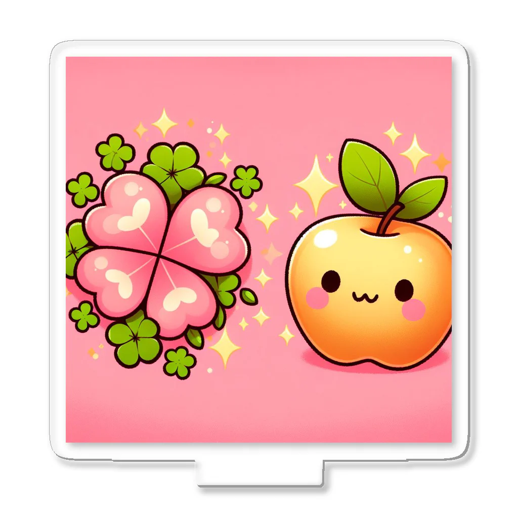 金運上昇金のリンゴの恋愛運アップの金のリンゴとピンクのクローバー Acrylic Stand