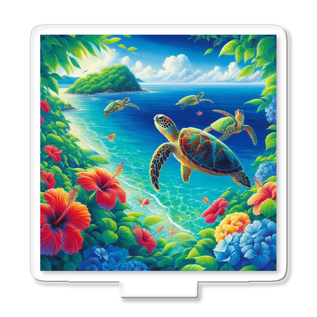 日本の風景 COOL JAPANの日本の風景:沖縄渡嘉志久ビーチの泳ぐ海がめ、Japanese scenery: Sea turtles swimming at Tokashiki Beach,Okinawa Acrylic Stand