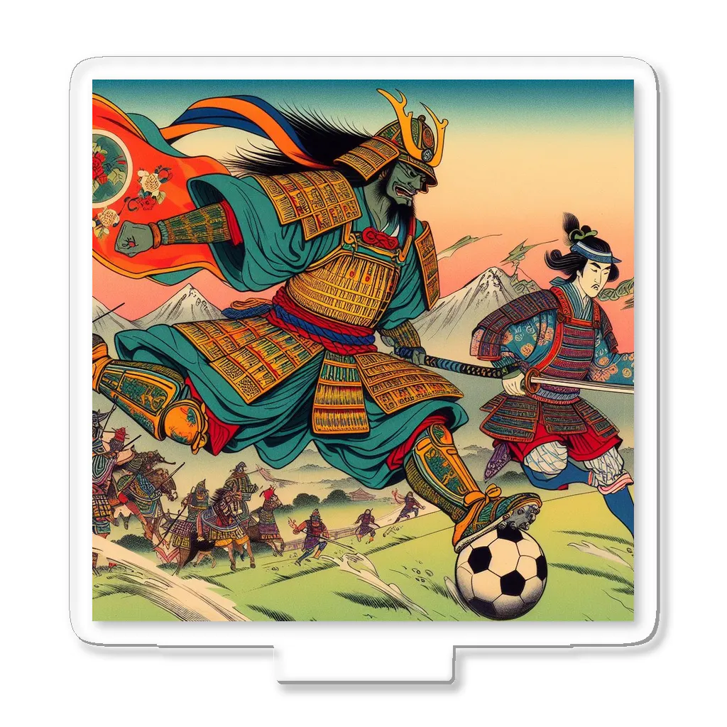 日本の風景 COOL JAPANの日本の昔と今が混在した光景:サッカーに興じる戦国武将、A scene that mixe Japan's past and present: Sengoku warlords enjoying soccer Acrylic Stand