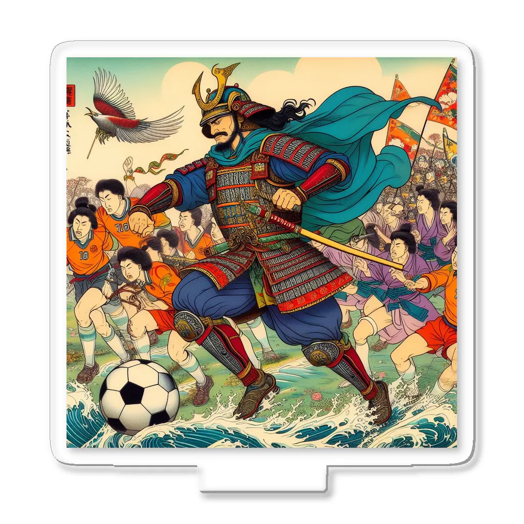 日本の風景 COOL JAPANの日本の昔と今が混在した光景:サッカーに興じる戦国武将、Japanesescenery:Sengoku warlords enjoying soccer Acrylic Stand