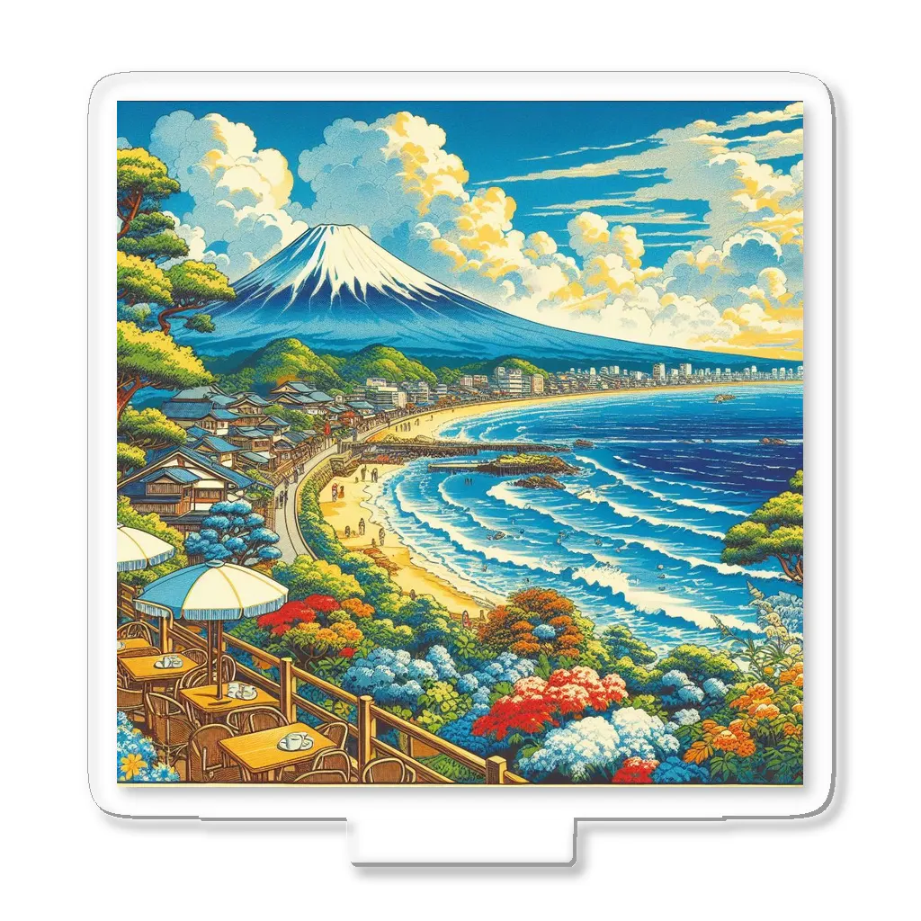 日本の風景 COOL JAPANの日本の風景:カフェから見える富士山と湘南の海 Acrylic Stand