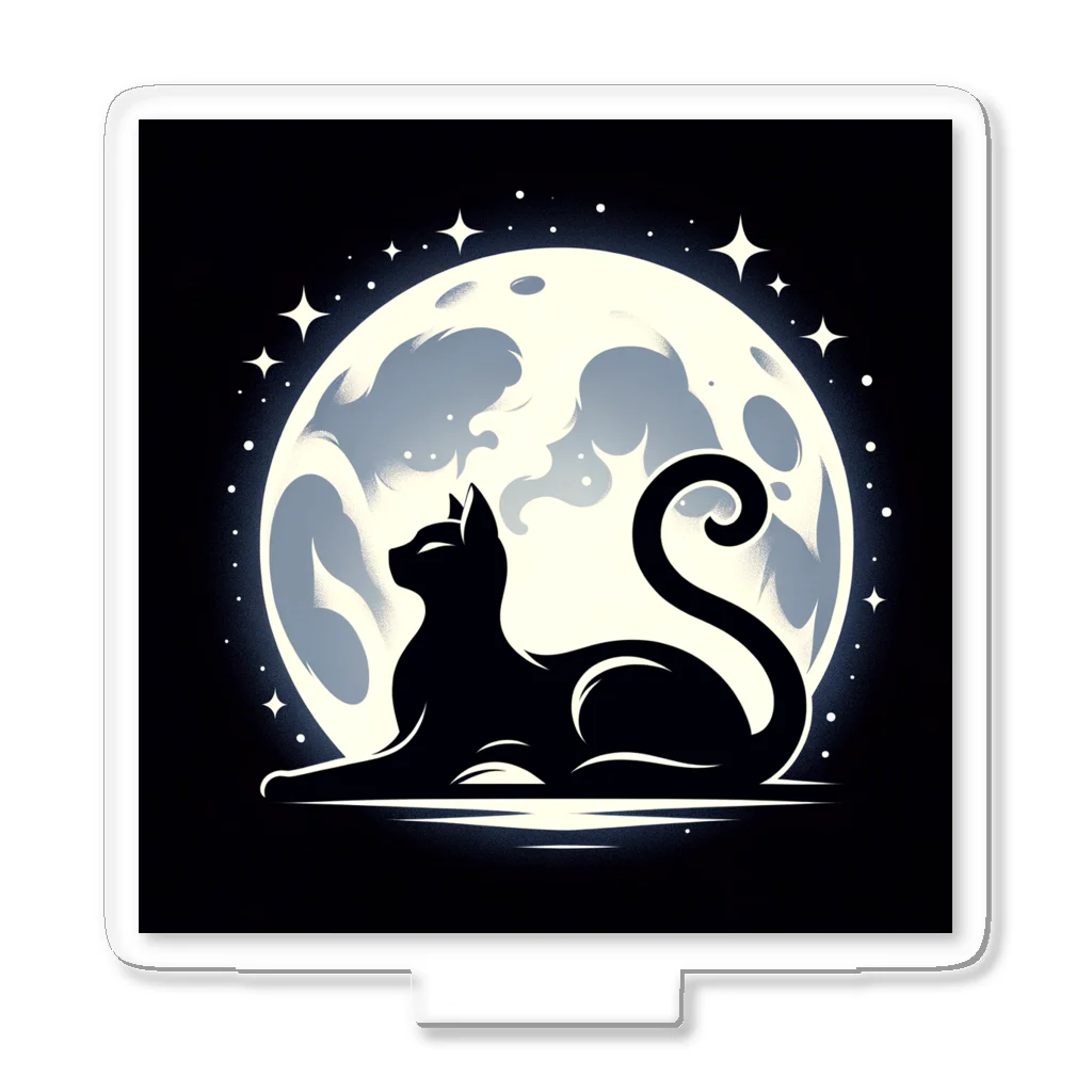 CatCraftsの【Cat's Moonlight Stretch】- 月夜の猫シルエット Acrylic Stand