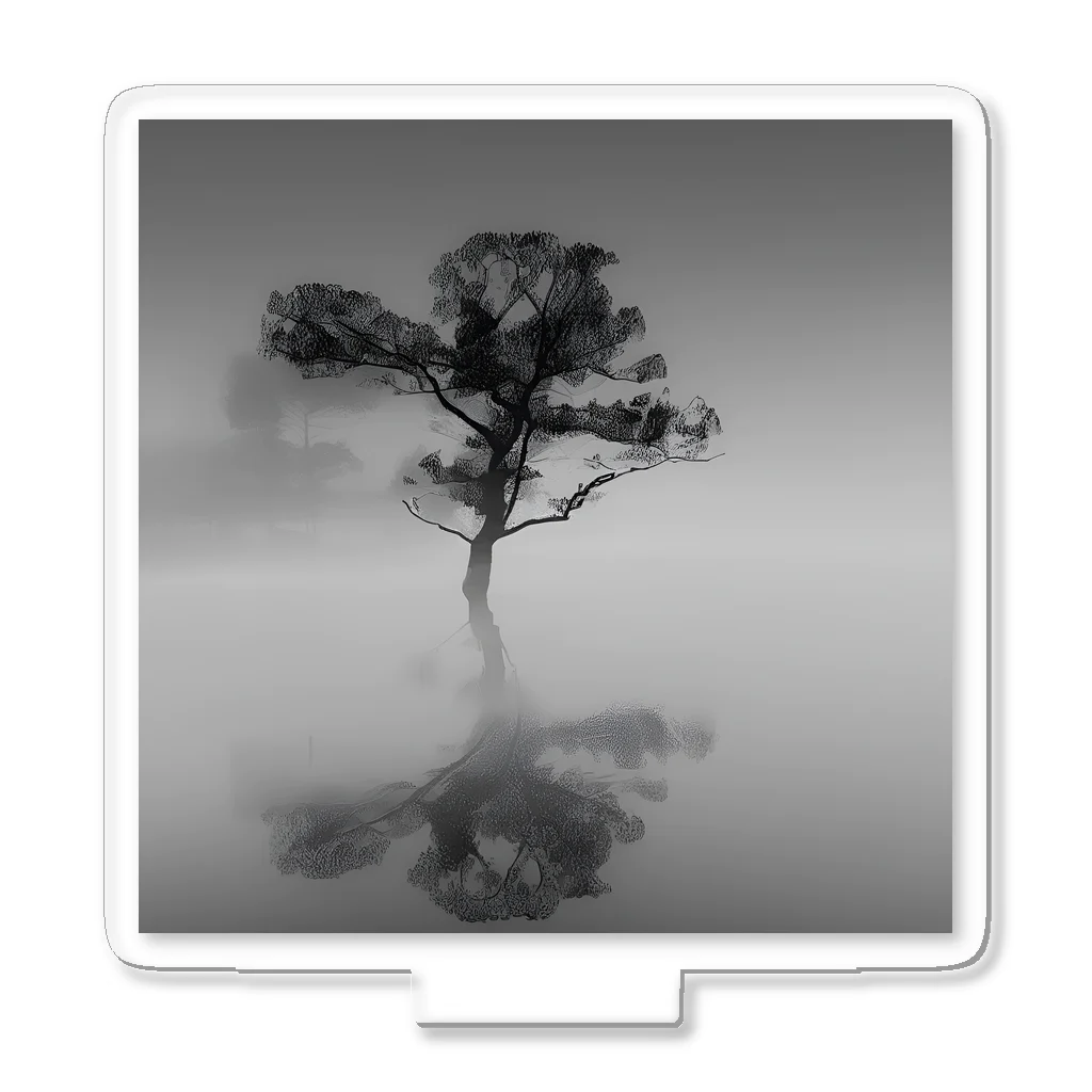 million-mindの朝靄の湖畔に浮かぶ木 Acrylic Stand