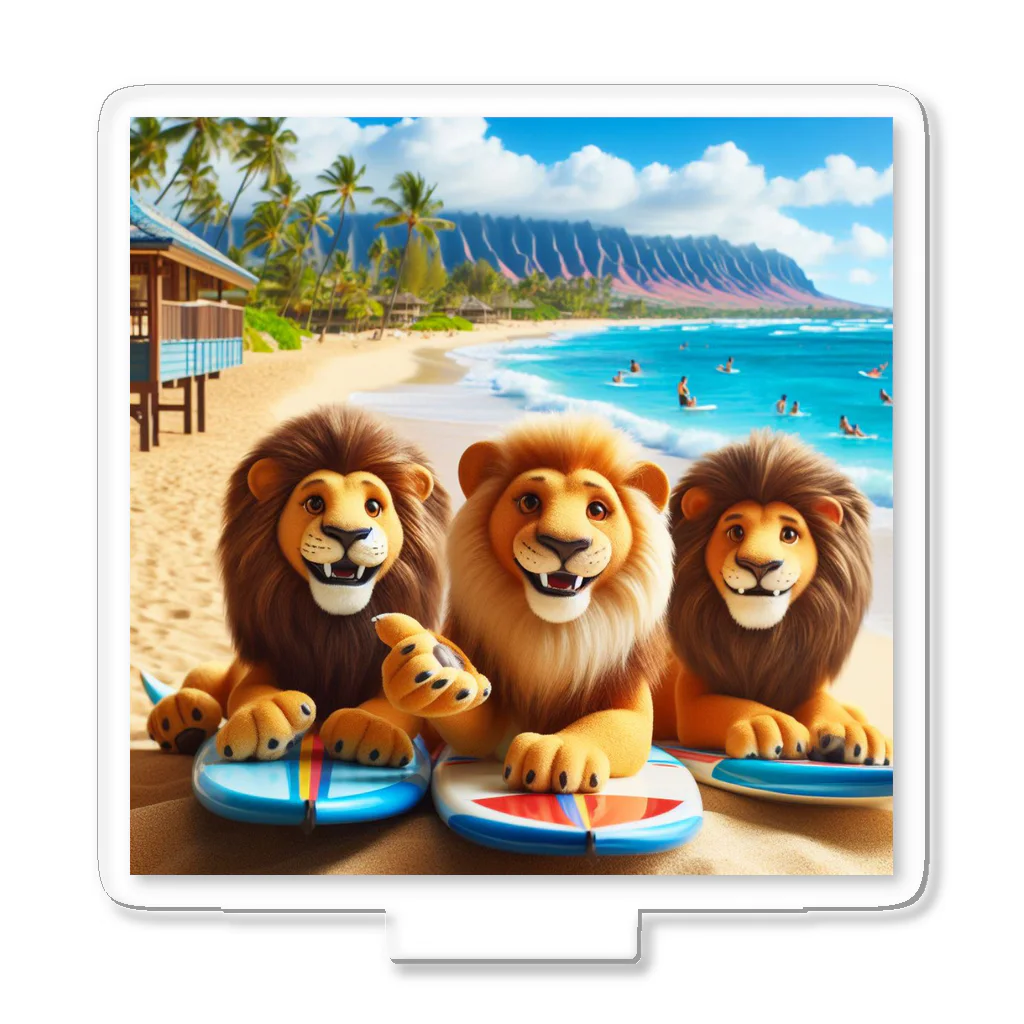 YFCのハワイのリゾートビーチでサーフィンを楽しむ陽気なライオン達④ Acrylic Stand