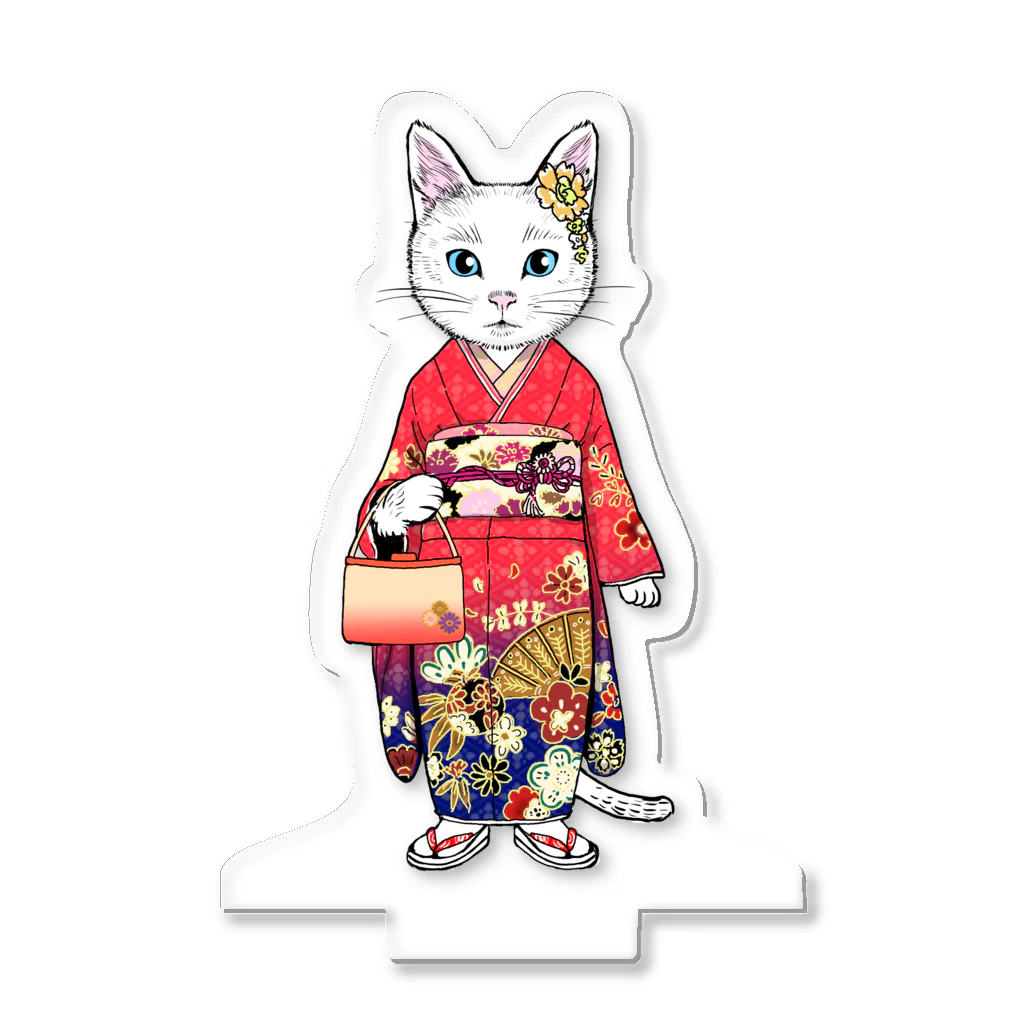OKAYU_FACTORYの白猫の振袖着物 Acrylic Stand