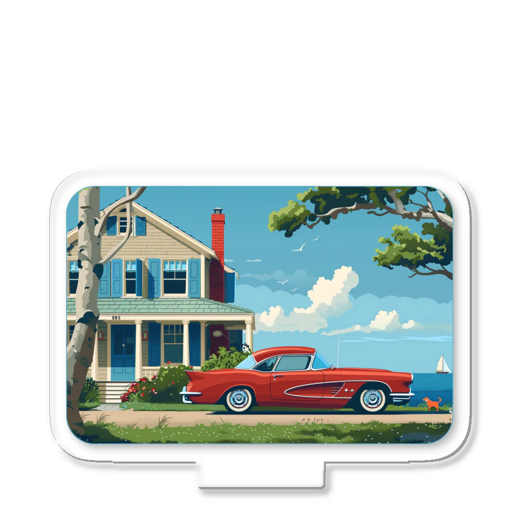 MistyStarkの赤いコルベットと海辺の家　－　red corvette and seaside house　－ Acrylic Stand